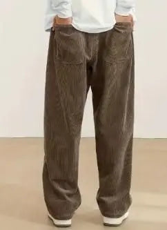 Men's Brown Loose Fit Corduroy Cargo Style Trouser rc0six-yy