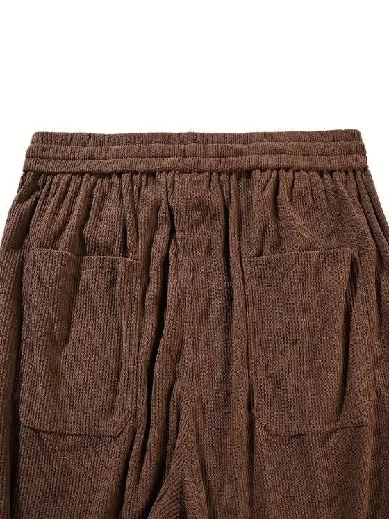 Men's Brown Loose Fit Corduroy Cargo Style Trouser rc0six-yy