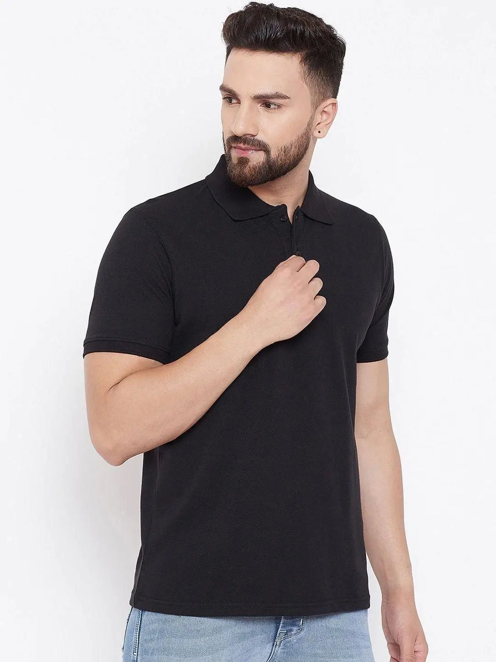 Cotton Blend Solid Half Sleeves Polo T-Shirt rc0six-yy
