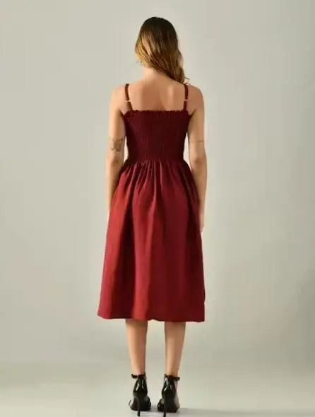 Women's Maroon Fit & Flare Sleeveless Dress rc0six-yy