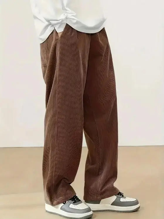 Men's Brown Loose Fit Corduroy Cargo Style Trouser rc0six-yy