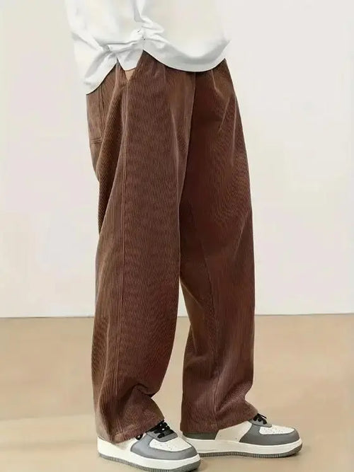 Men's Brown Loose Fit Corduroy Cargo Style Trouser rc0six-yy