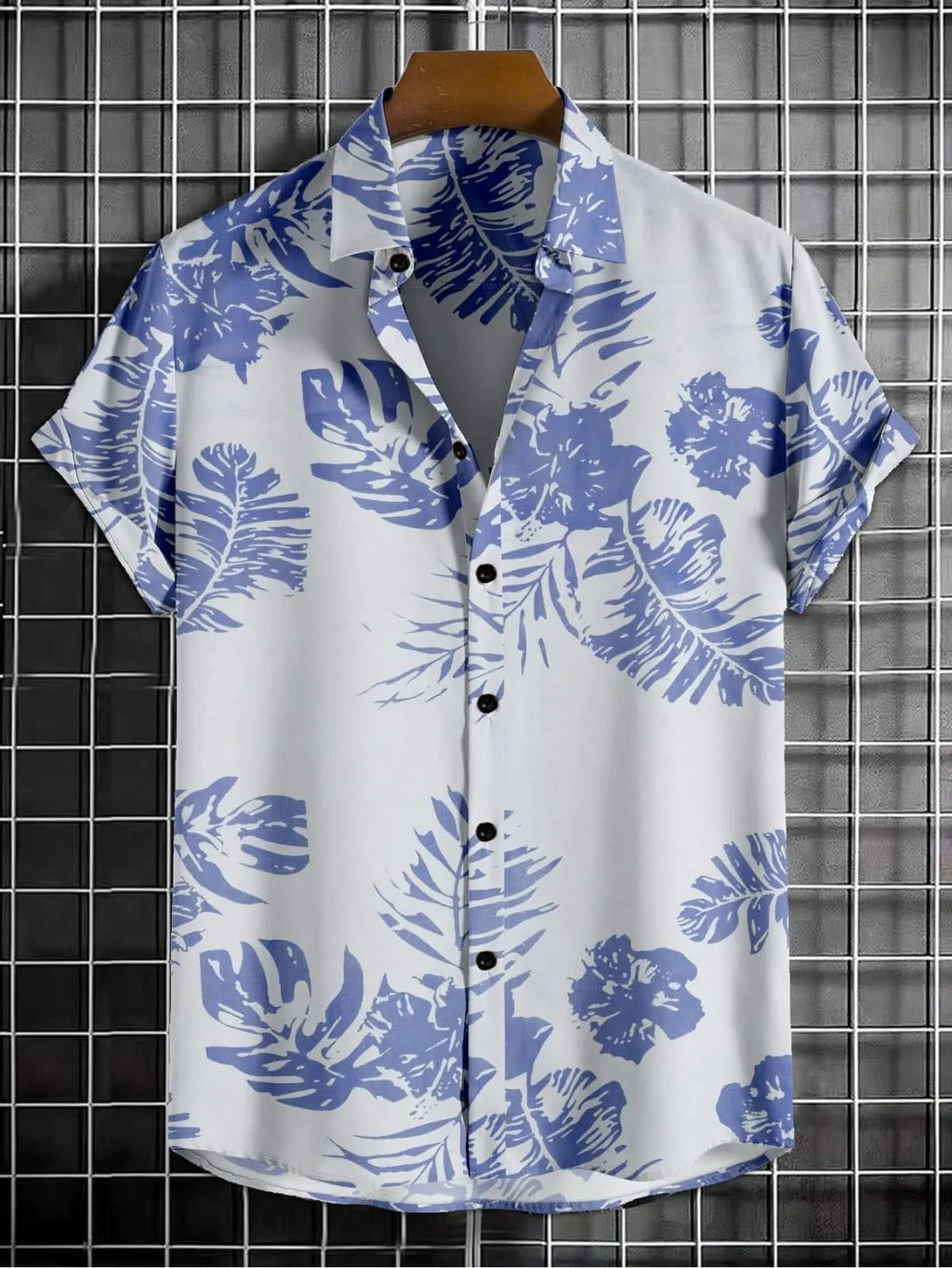Men's Printed Half Sleeves Regular Collar Casual Shirt White & NavyBlue rc0six-yy
