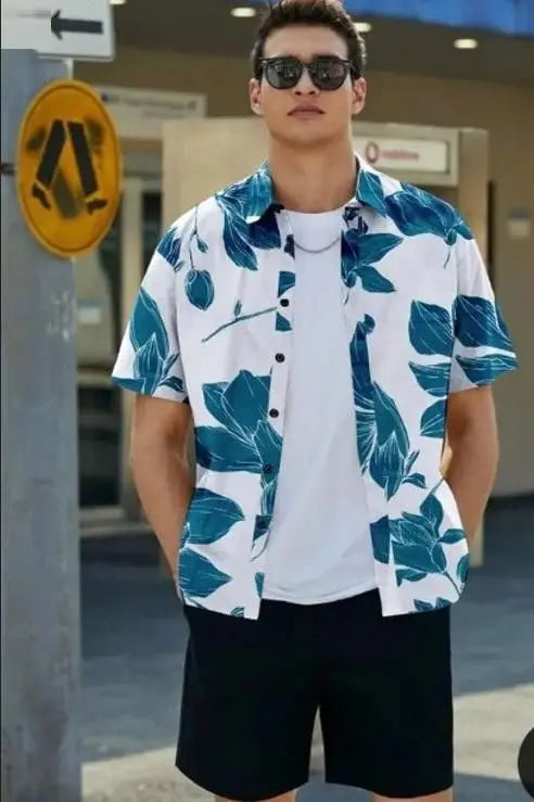 Men's Printed Half Sleeves Regular Collar Casual Shirt rc0six-yy