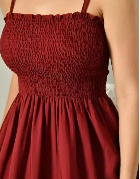 Women's Maroon Fit & Flare Sleeveless Dress rc0six-yy