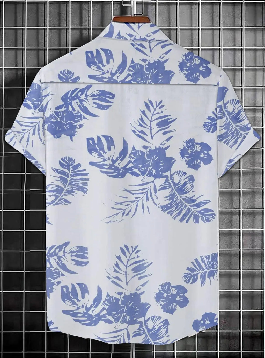 Men's Printed Half Sleeves Regular Collar Casual Shirt White & NavyBlue rc0six-yy